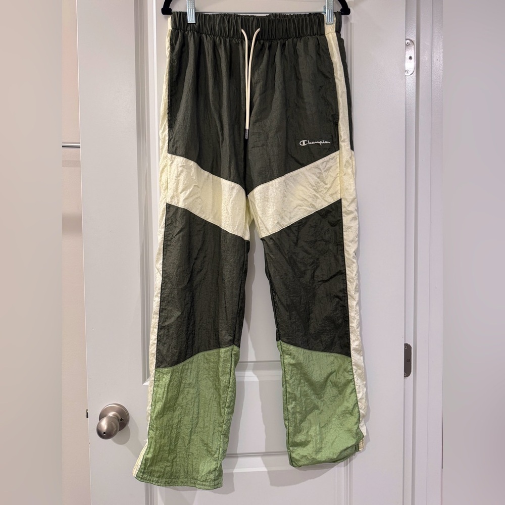 Champion Men’s Straight Leg Pants Sz Large Green Colorblock Windbreaker Joggers